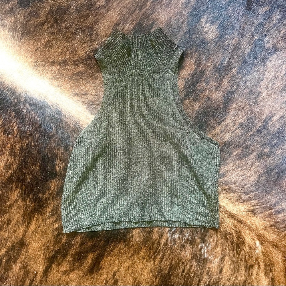 MISA Los Angeles Sleeveless Gold Knit Crop Top